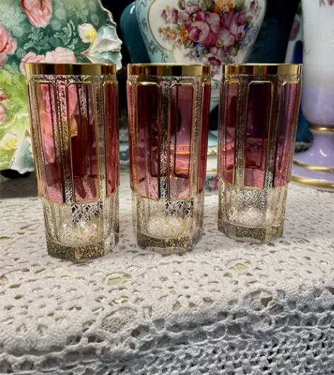 摩瑟Moser鎏金开窗水晶厚底水杯 古董级...