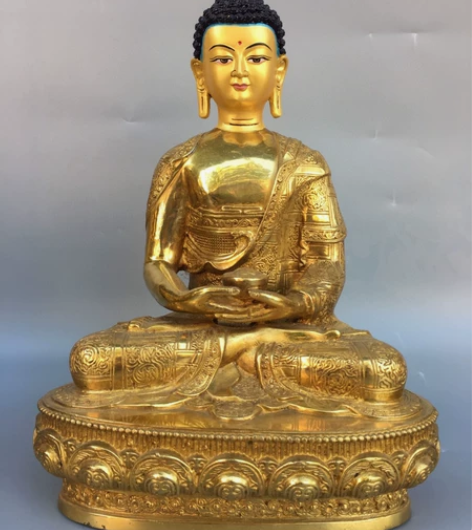 旧藏纯铜鎏金佛像 释迦牟尼佛 纯铜佛像 老...