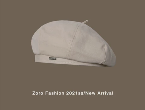 日系纯棉金属标带啾啾贝雷帽女休闲百搭黑色八...