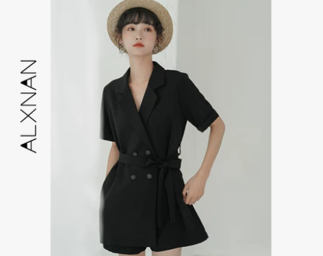 鹿向南 黑色连体裤女夏季2021年新款阔腿...