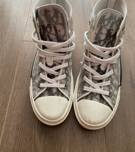 dior logo老花印花高帮帆布鞋35码...