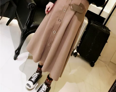长裙女秋冬高腰毛呢A字裙 没穿过,只是剪了...