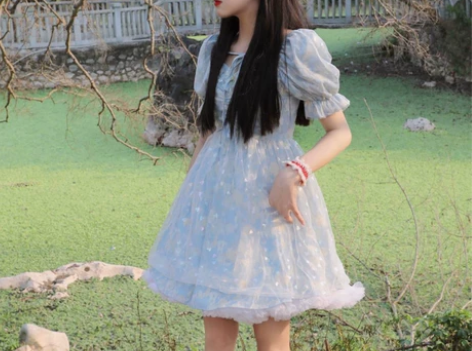 小个子蓬蓬裙连衣裙女装夏季2022新款收腰...