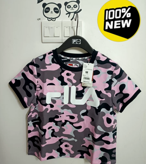 斐乐FILA潮牌韩版短装T恤 萌粉迷彩色，...