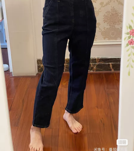 L码ONLY微瑕疵高腰深蓝色牛仔裤 厚牛仔...