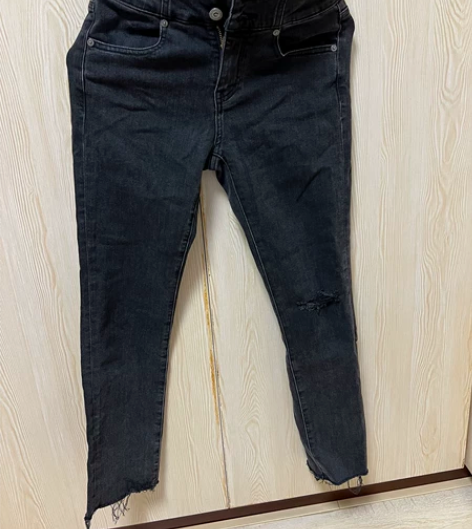 【包邮】古田森 牛仔裤 黑 破洞 女 高腰...