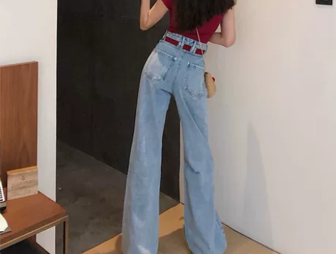 2019夏季新款镂空高腰裤子显瘦牛仔裤拖地...