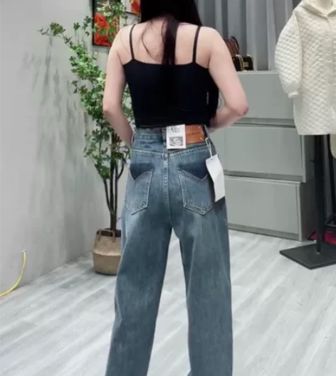 高腰厚绒老爹阔腿裤冬季复合绒保暖拼接牛仔裤...