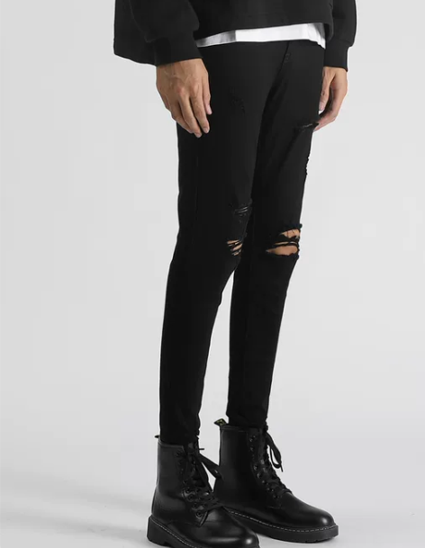 破洞牛仔裤 破洞牛仔裤小脚裤男生潮ins乞...