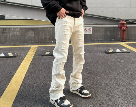 破洞牛仔裤 水洗破洞牛仔裤美式vintag...