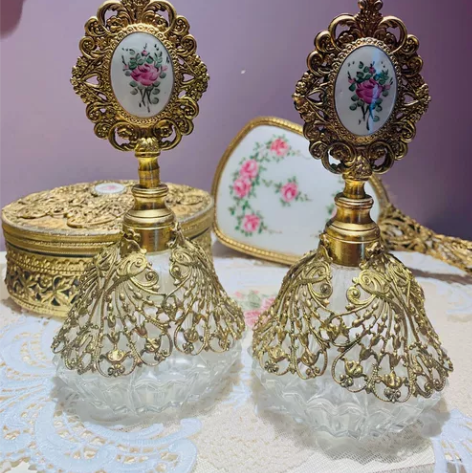 美国西洋古董vintage珐琅花卉工艺掐丝...