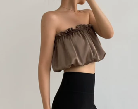 HUYIFAN褶皱木耳边抹胸吊带背心女外穿...