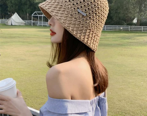 太阳帽时尚盆帽遮阳帽防晒草帽针织遮脸水桶帽...