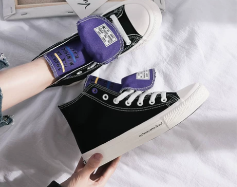 高帮帆布鞋女港风板鞋布鞋欧美风2018新款...