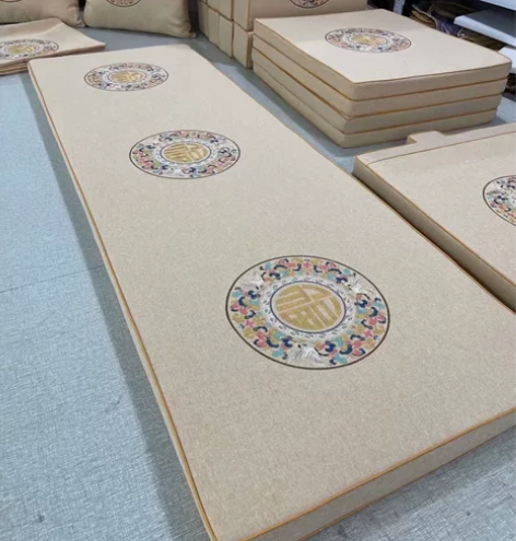 棉麻绣花坐垫，三人位沙发坐垫，罗汉床垫，中...