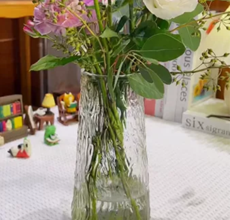 北欧浮雕玻璃花瓶客厅摆件鲜花干花插花水养水...