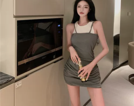 处理10  法式气质时尚女神假两件连衣裙，...