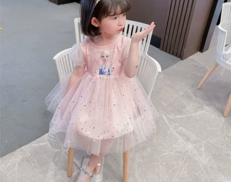 女童冰雪奇缘公主裙儿童洋气艾莎连衣裙短袖夏...