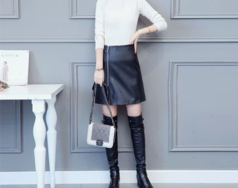 2019秋季新款海宁真皮短裙显瘦半身裙女修...