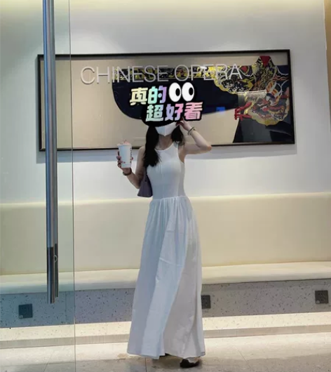 港味冷淡风白色无袖连衣裙女夏季气质收腰显瘦...