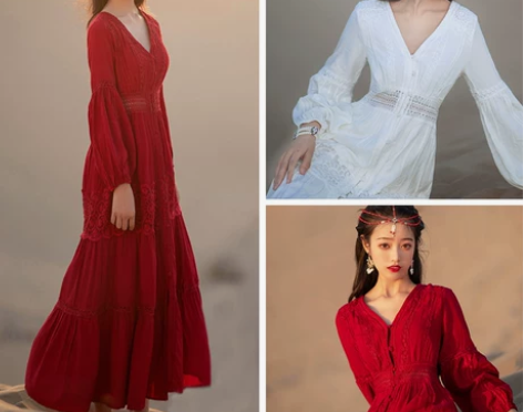 ?草原青海湖旅游裙子新疆异域风情服装沙漠度...