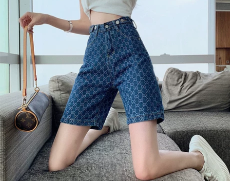 高腰牛仔短裤女夏季中裤2021新款潮ins...
