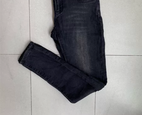 9新 修身高腰水洗弹力铅笔牛仔裤 黑灰色 ...