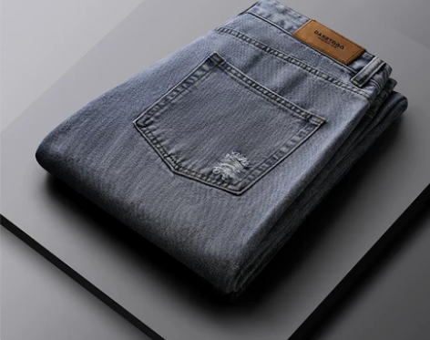 HT皓顿 牛仔裤男士潮流时尚破洞设计字母刺...