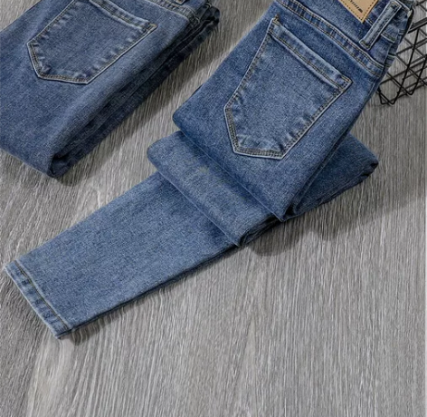 休闲铅笔裤 休闲长裤蓝色修身加绒牛仔裤女2...