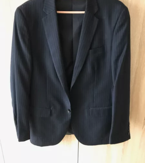 男士深蓝色带暗条纹西装外套 全新 适合身高...