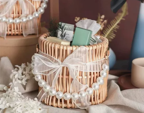 柳编藤编珍珠手提花篮编织篮喜铺伴手礼花店插...