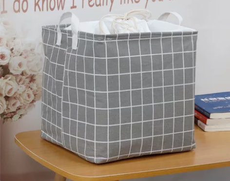 正方形收纳筐篮棉麻布艺衣物防潮束口防尘折叠...