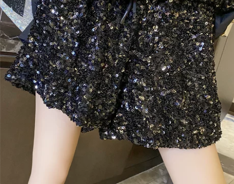 亮片短裤女2020夏季新款欧洲站重工宽松抽...