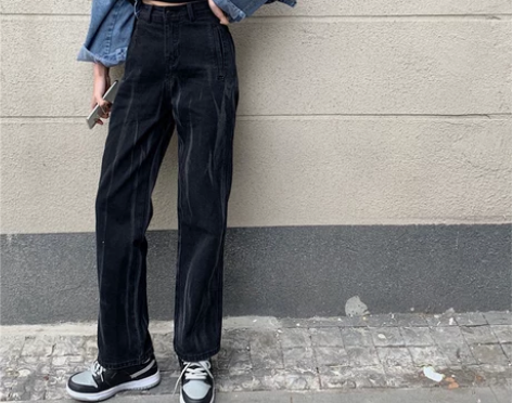 黑色牛仔裤女直筒宽松秋冬新款高腰显瘦高街i...