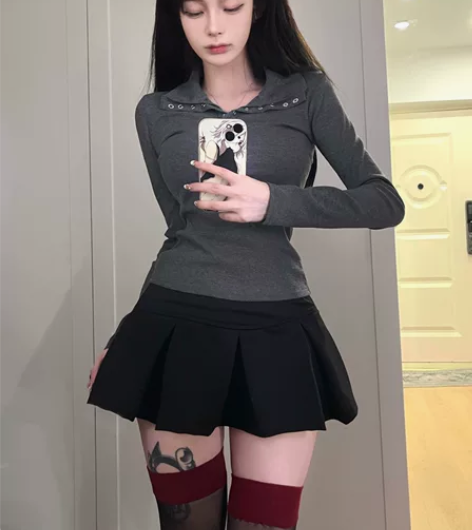 樱桃33秋冬季修身长袖时尚内搭女半开领打底...