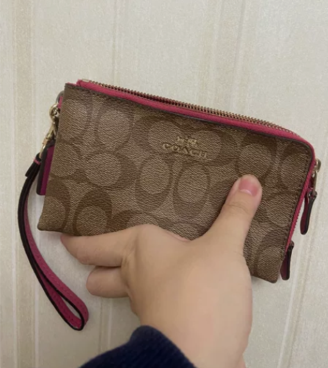 Coach零钱包双拉链大号蔻驰女士小钱包手...