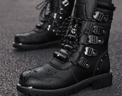 ?马丁靴男高帮英伦风加绒工装骑行机车皮靴保...