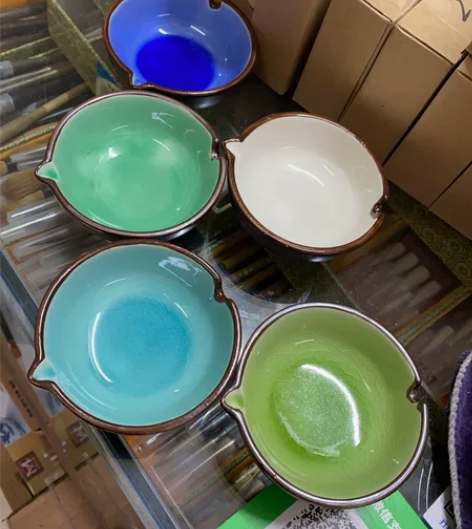 墨斗文房用品书法毛笔字墨盒陶瓷 直径10㎝...