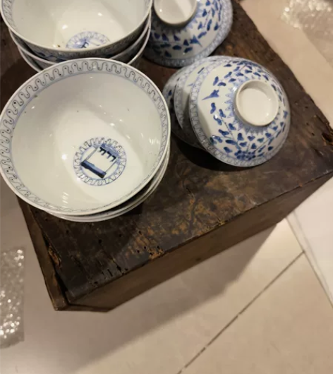 6只40-50年代的青花老盖碗 6只青花盖...