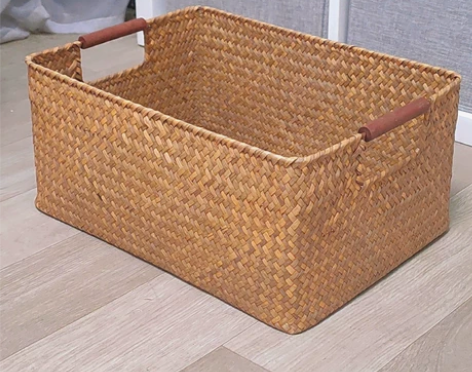 全新 大容量藤草编织收纳篮 木把抽屉式收纳...