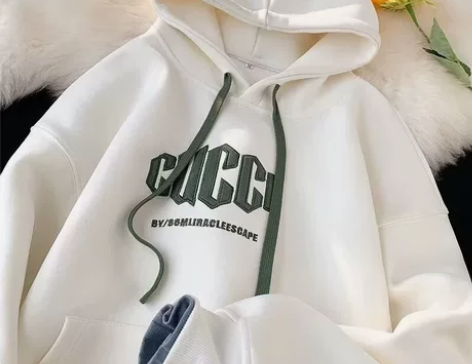 加绒假两件连帽卫衣男秋冬季加厚刺绣重磅宽松...