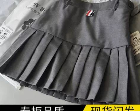 春夏新款ins风高腰学院风西装料TB百褶裙...