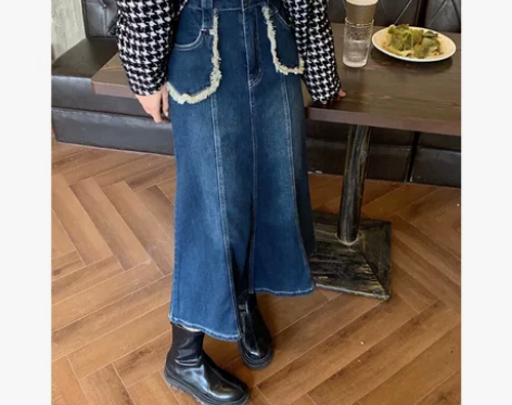 复古牛仔半身裙女夏季2022年新款高腰中长...