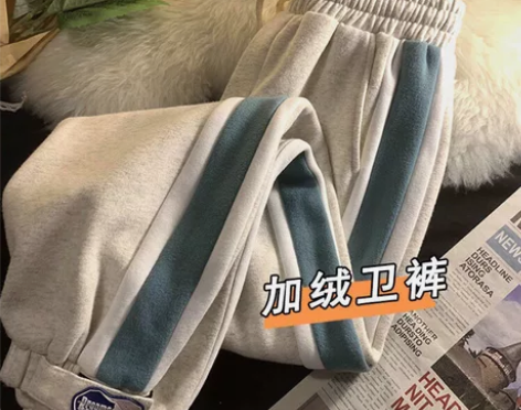 加绒加厚卫裤男冬季美式高街裤子设计感小众运...