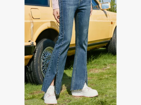 三福牛仔裤女2022冬季新款前开叉毛边高腰...