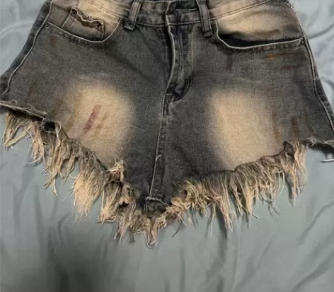 辣妹毛边阔腿牛仔短裤复古做旧 自己家的生意...