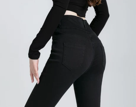 黑色高腰加厚绒牛仔裤女2022秋冬季新款弹...