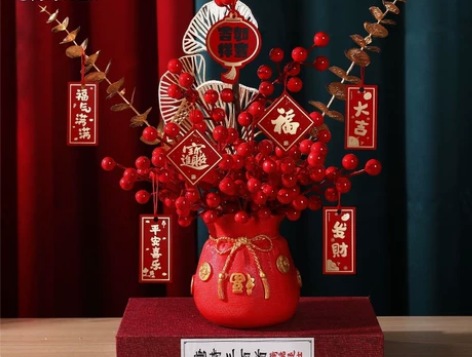 新居发财红果花瓶摆件家居客厅玄关电视柜酒柜...