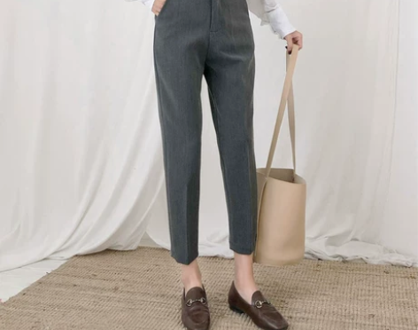 冬加绒韩版高腰深灰色烟管直筒裤上班职业西装...