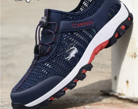 鳄鱼夏季透气男鞋网面运动薄款网夏天镂空大网...